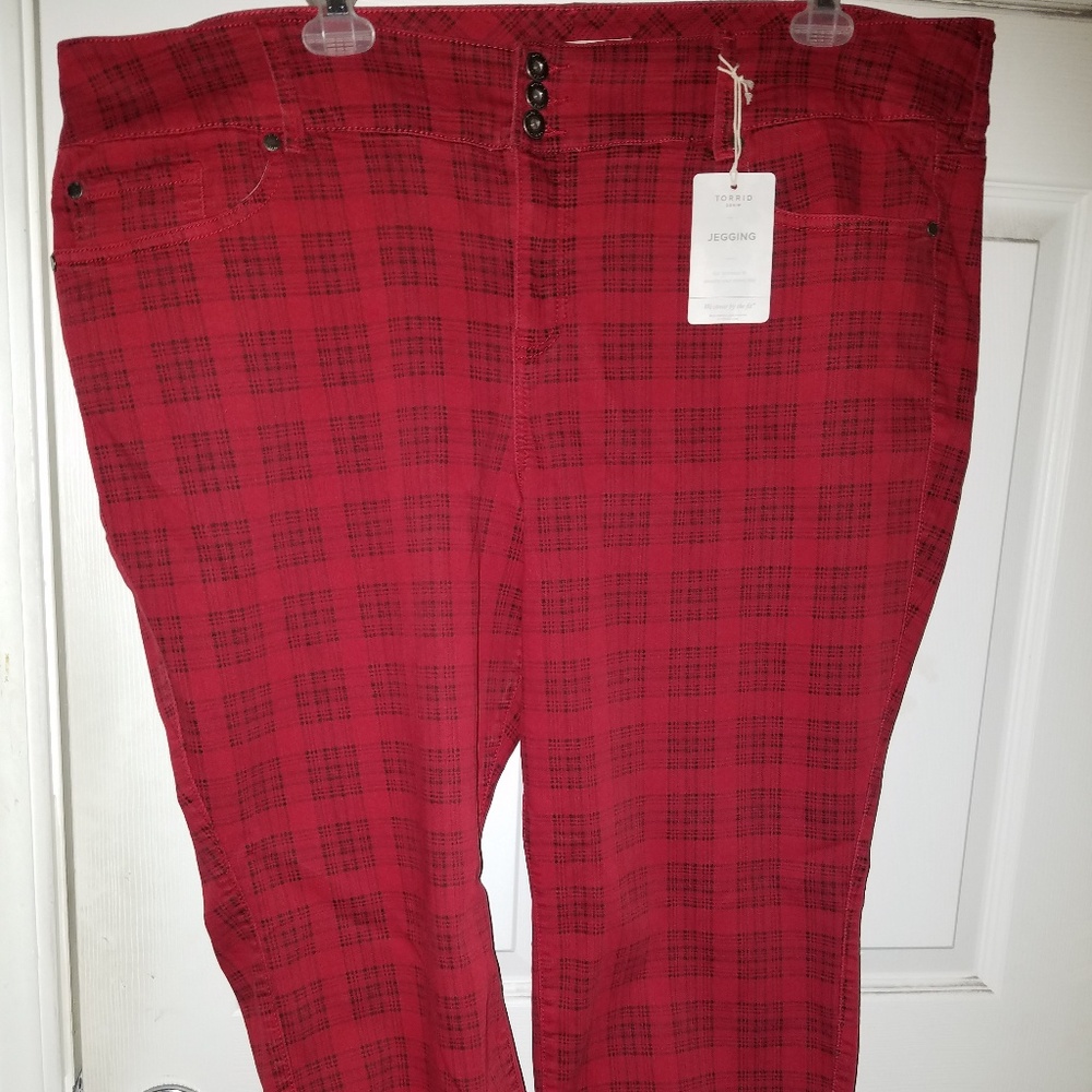 Nwt Torrid Red Plaid Jeggings Plus Size 28XS
